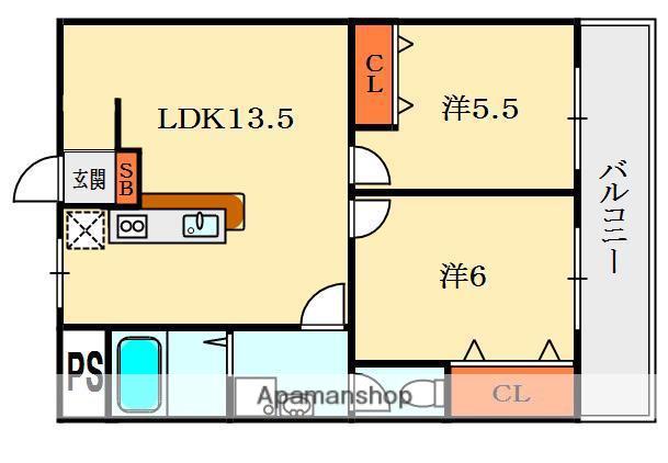 レジデンス松栄1(2LDK/6階)の間取り写真
