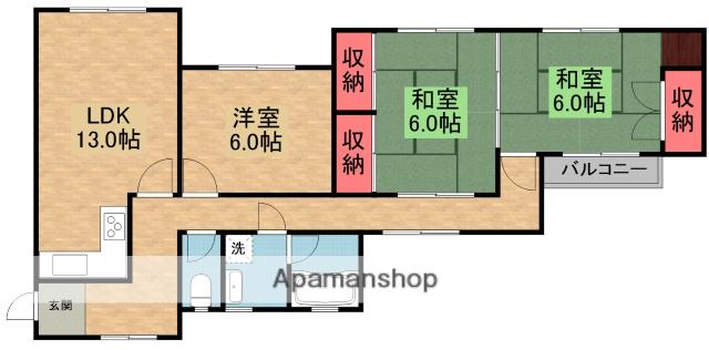 私市ロイヤルマンション(3LDK/2階)の間取り写真