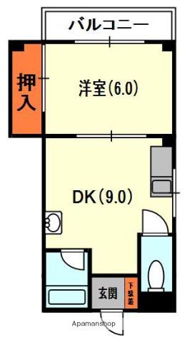 折口マンション(1DK/2階)の間取り写真