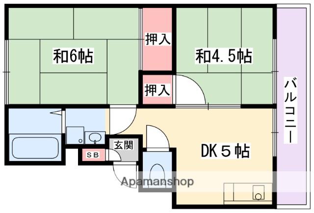 石橋ハイツ(2DK/1階)の間取り写真