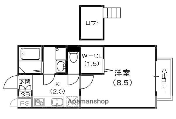 ロベリア枚方A棟(1K/2階)の間取り写真