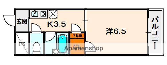 ミルディミル楠葉(1K/2階)の間取り写真