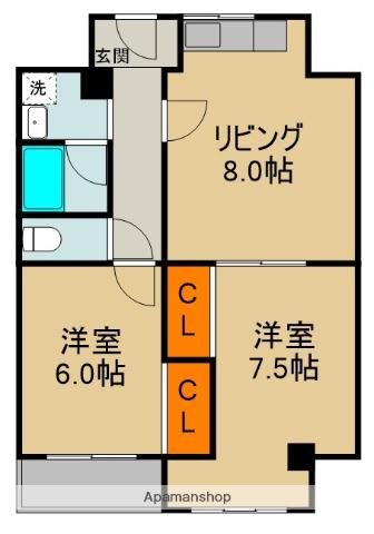 シティーライフ橋本(2DK/4階)の間取り写真