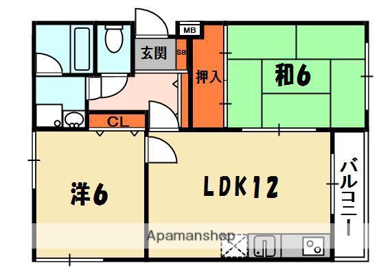 カルチェダムールD棟(2LDK/2階)の間取り写真