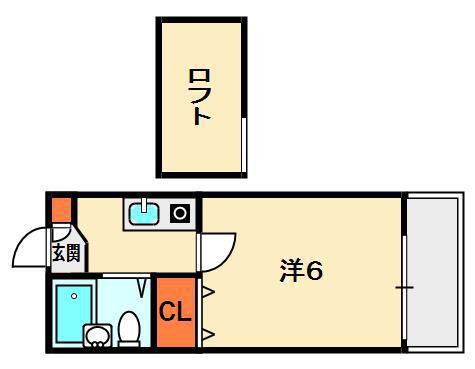 プランドール楠葉(1K/1階)の間取り写真