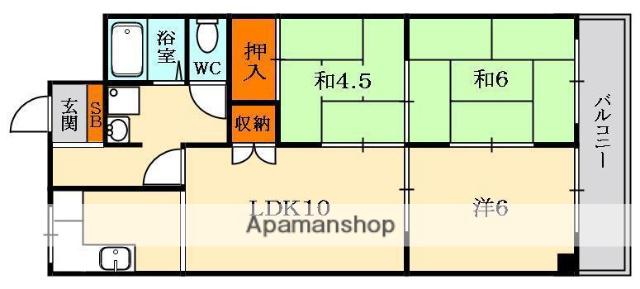 クラウンマンション(3LDK/4階)の間取り写真