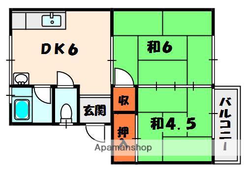 メゾン本町1号2号3号5号(2DK/2階)の間取り写真