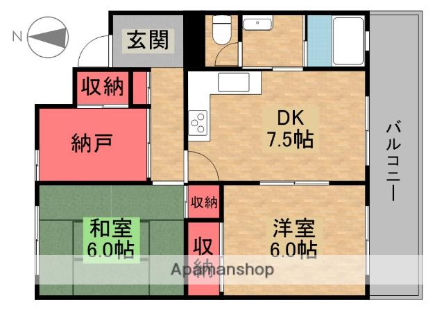 枚方ハイツ2号棟(2SDK/2階)の間取り写真