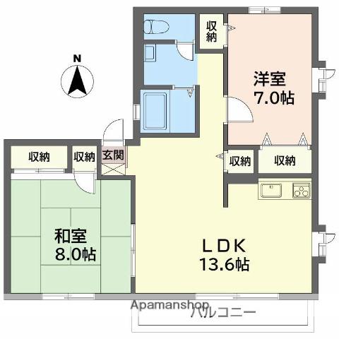 楠葉丘ハイツ 1棟 2棟(2LDK/2階)の間取り写真