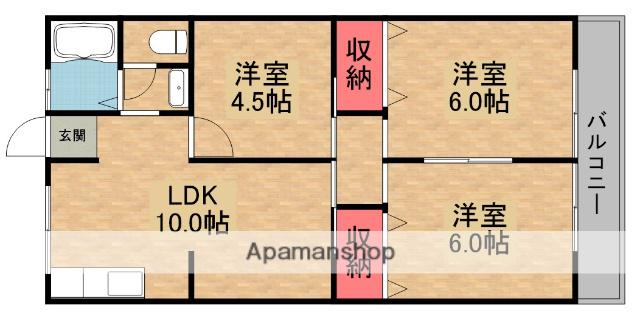 中西マンションA・B棟(3LDK/2階)の間取り写真