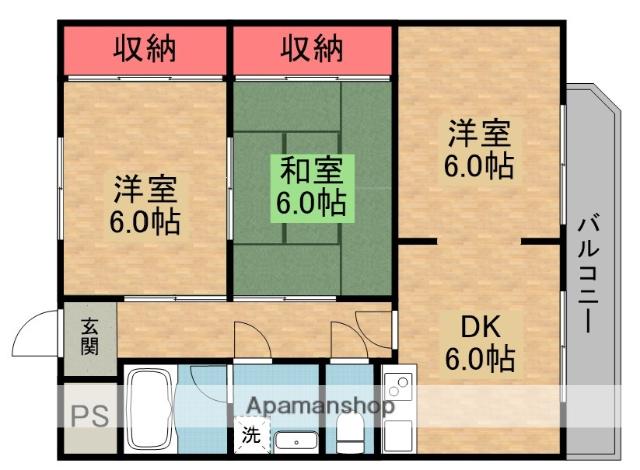 ビレッジ招提(3DK/2階)の間取り写真