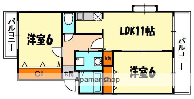 Kピアチェーレ門真南(2LDK/2階)の間取り写真