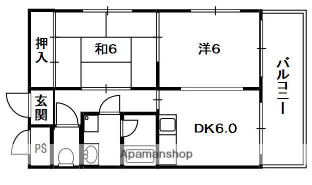 ニューハイツ岡山手(2DK/1階)の間取り写真