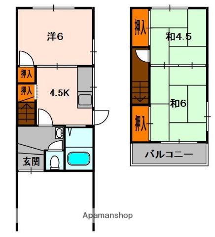 東牧野町貸家（８−１８）(3K)の間取り写真