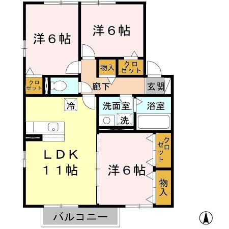 ロイヤル倉治C棟(3LDK/2階)の間取り写真