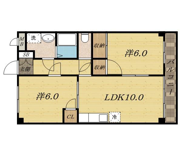カサベルデ交野(2LDK/4階)の間取り写真