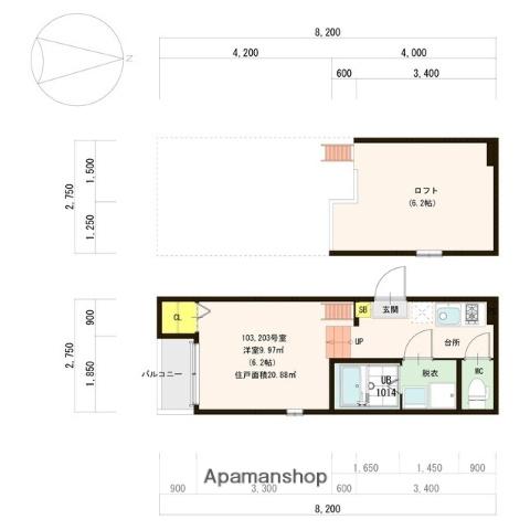 ブリランテ(1K/2階)の間取り写真
