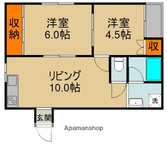 幸福町マンション(2LDK/3階)の間取り写真