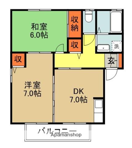 Kコスモ(2DK/2階)の間取り写真
