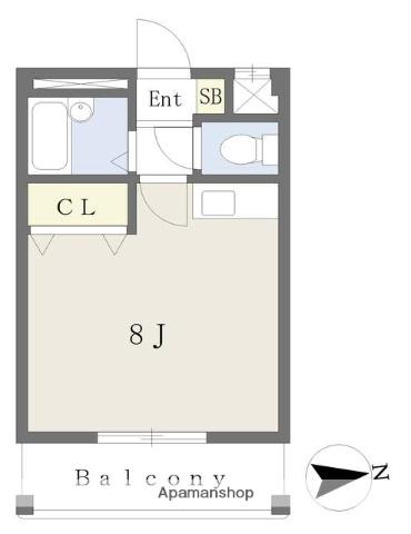 ポポハイツ(ワンルーム/2階)の間取り写真