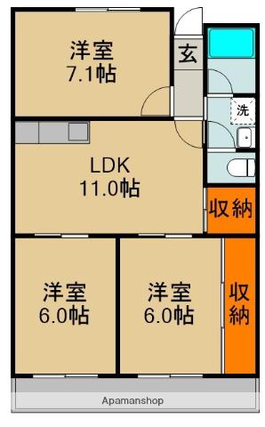ハイメゾン岩田(3LDK/6階)の間取り写真