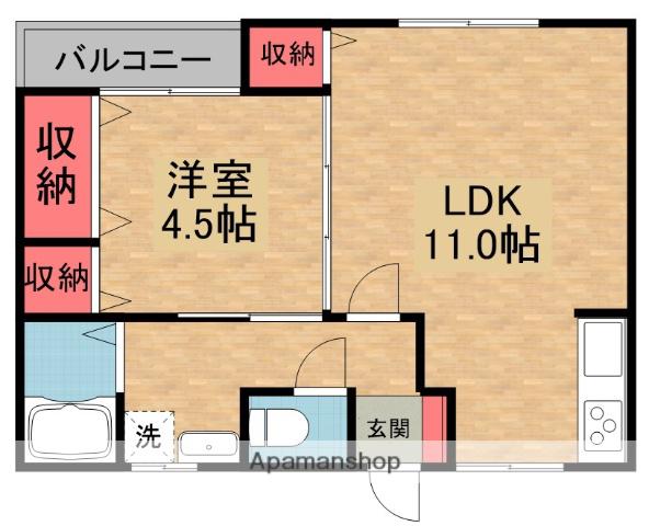MAYUMIハイツ10番館指月(1LDK/2階)の間取り写真