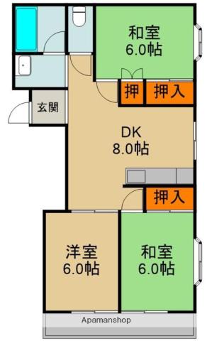 デラックスハイツジョイ(3DK/1階)の間取り写真