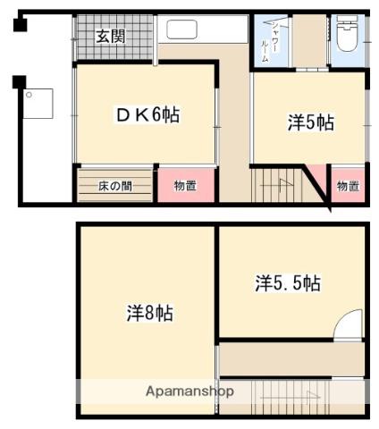 京阪電気鉄道京阪線 石清水八幡宮駅 バス乗車時間：9分 公会堂前バス停で下車 徒歩2分 2階建 築64年(3DK)の間取り写真
