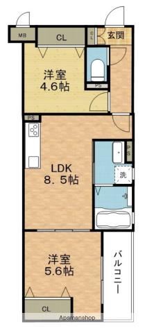 ラモーナ藤阪元町(2LDK/1階)の間取り写真