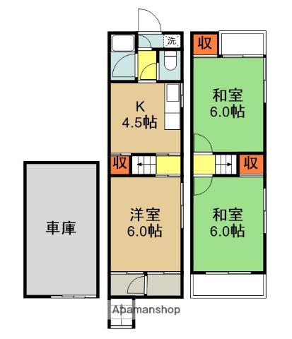 三ツ島連棟貸家(3DK)の間取り写真