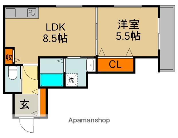 レユシール金田Ⅰ(1LDK/3階)の間取り写真