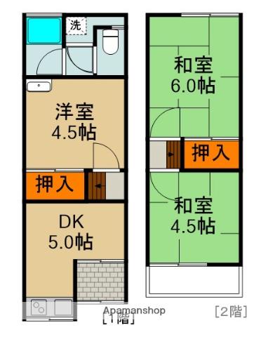 金田町３丁目テラスハウス（３１−５）(3DK)の間取り写真