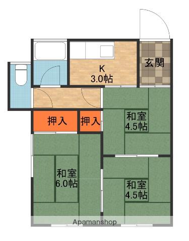 山城荘(3K/2階)の間取り写真