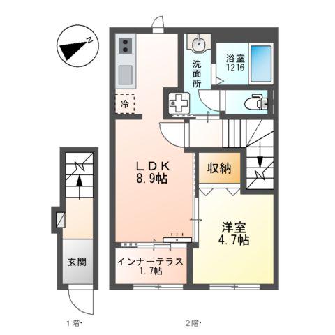カロテラス(1LDK/2階)の間取り写真
