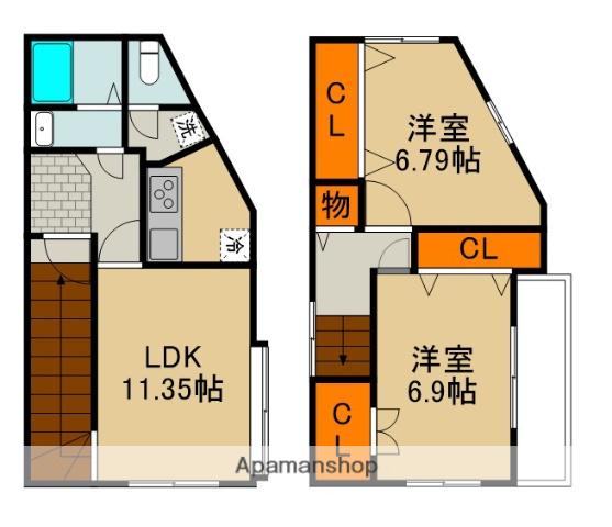 大倉町店舗付き(2LDK/2階)の間取り写真