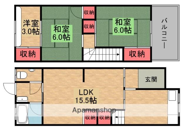 黄金野１丁目貸家（２−３２）(3LDK)の間取り写真