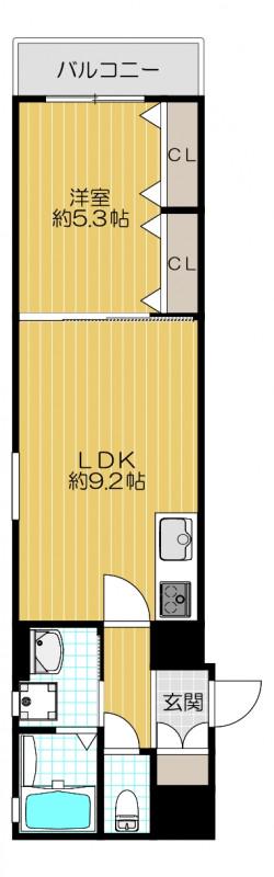 クリエオーレ下神田Ⅱ(1LDK/3階)の間取り写真