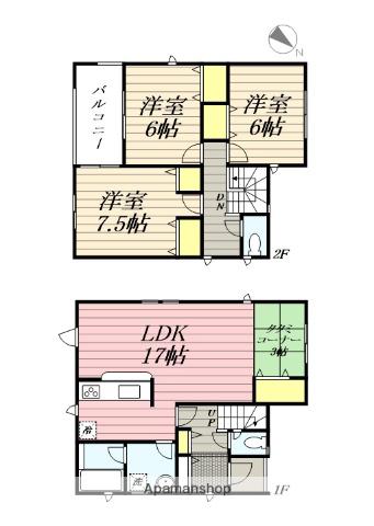 京阪電気鉄道交野線 私市駅 徒歩5分 2階建 築2年(3SLDK)の間取り写真