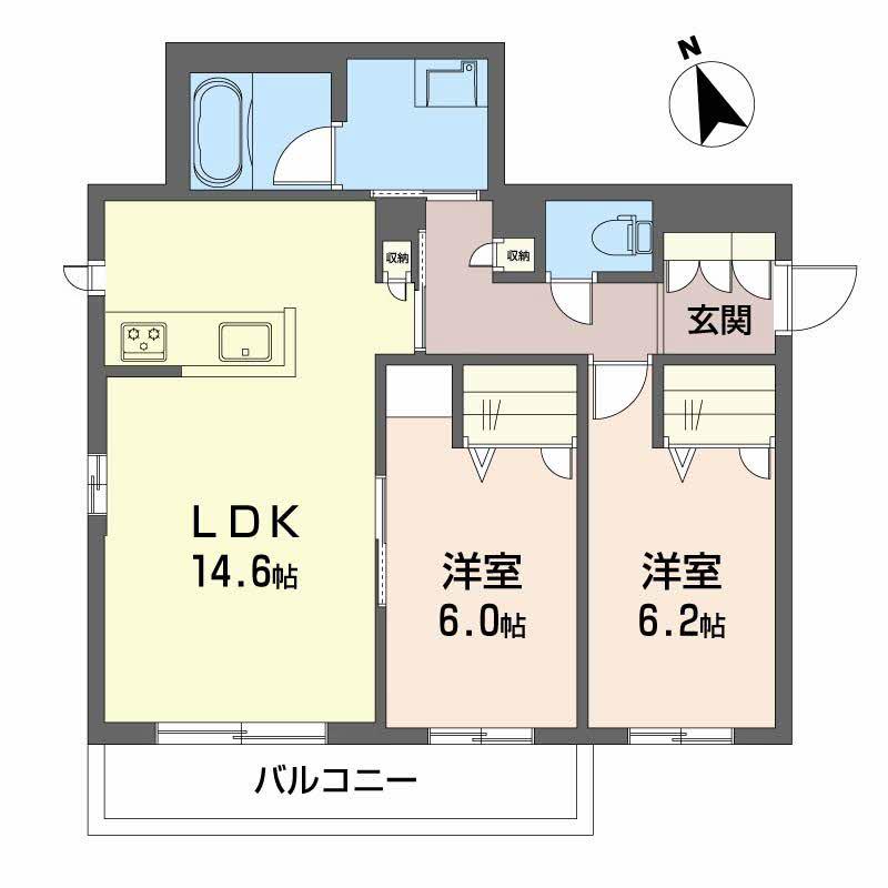 シャーメゾン シンフォニア(2LDK/2階)の間取り写真