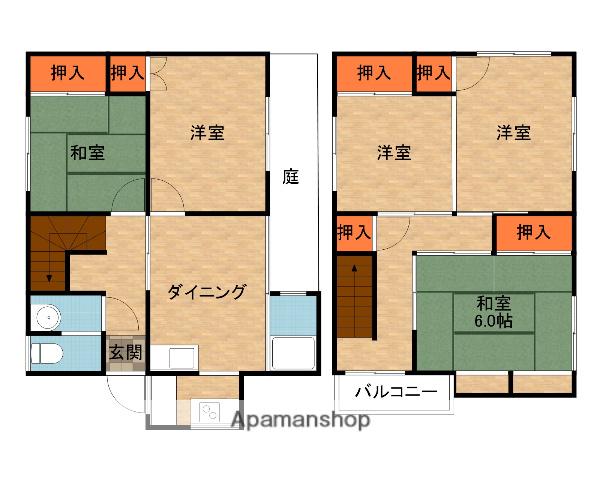 京阪電気鉄道交野線 枚方市駅 徒歩30分 2階建 築43年(5DK)の間取り写真
