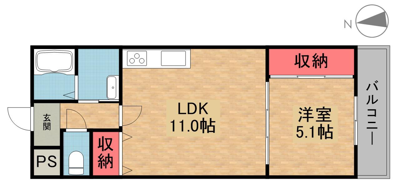 テレザート東船橋(1LDK/2階)の間取り写真