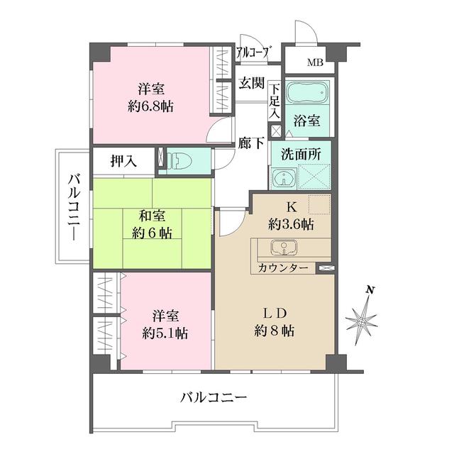 片町線 野崎駅(大阪) 徒歩22分 3階建 築25年(3LDK/2階)の間取り写真