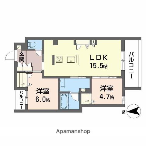 シャーメゾン フルリール(2LDK/2階)の間取り写真
