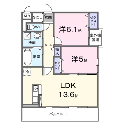 ニード コート(2LDK/2階)の間取り写真