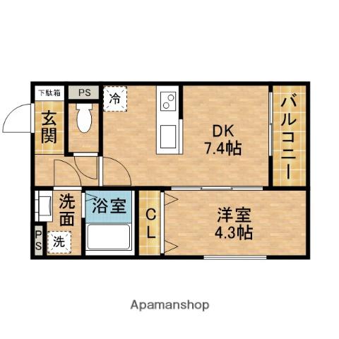 パレミヤビ香里西(1DK/1階)の間取り写真