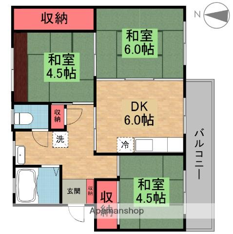 男山第2112棟(3DK/3階)の間取り写真