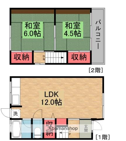 片町線 長尾駅(大阪) バス乗車時間：5分 長尾中学校バス停で下車 徒歩8分 2階建 築48年(2LDK)の間取り写真