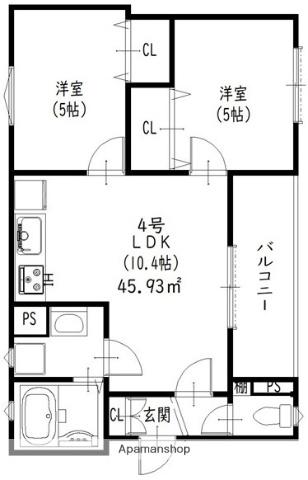 クリエオーレ松丘町(2LDK/2階)の間取り写真