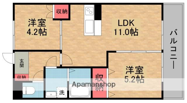 メゾンヴィオレ翔開(2LDK/1階)の間取り写真