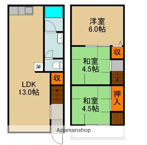 京阪電気鉄道京阪線 西三荘駅 徒歩10分 2階建 築45年(3LDK)の間取り写真